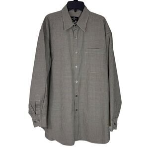 Hickey Freeman Sport Shirt Mens Large Brown Plaid Oxford Button Up Large Sleeve